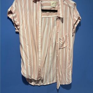American Eagle Outfitters Light Pink and White Striped Button-Up Top